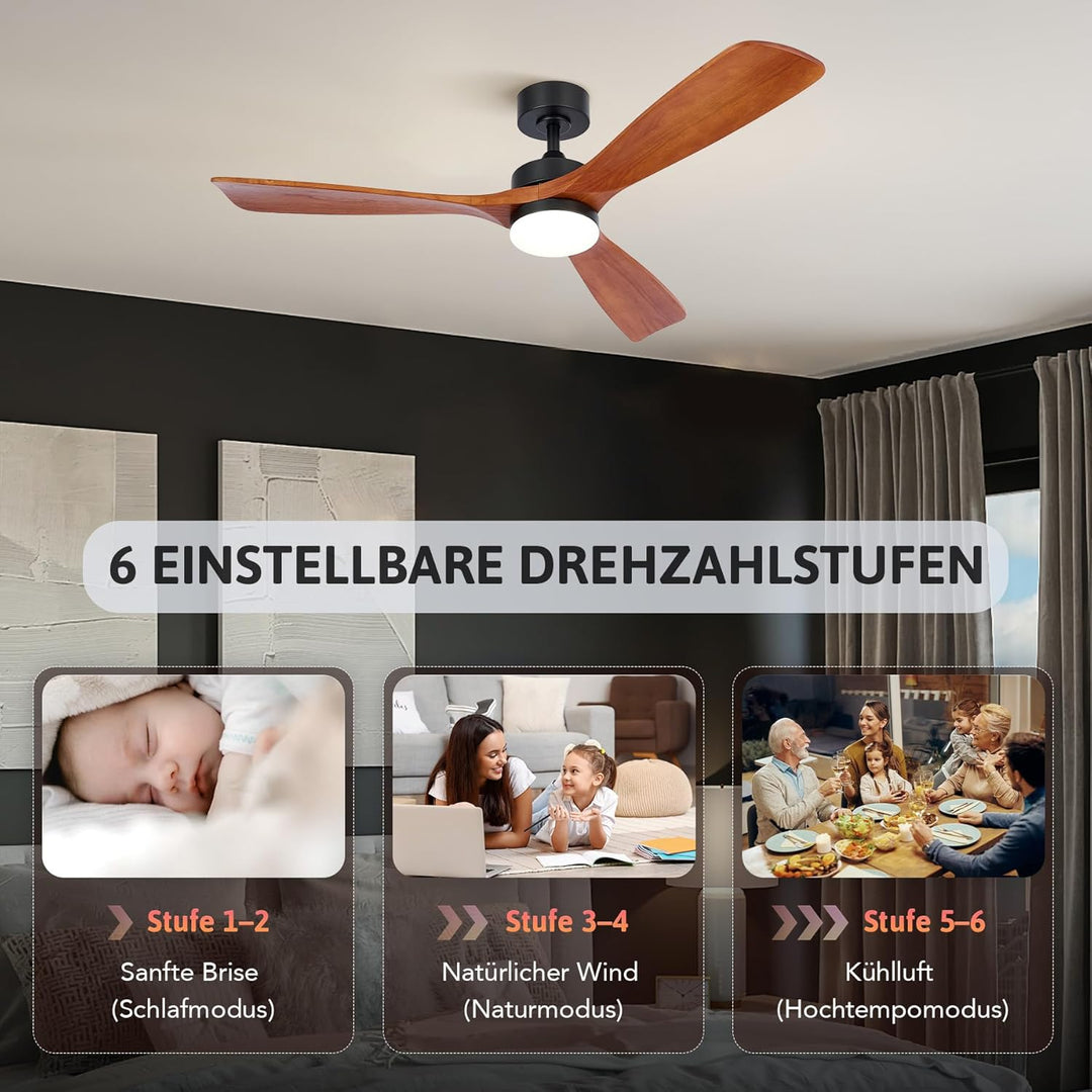 VONLUCE Deckenventilator mit Fernbedienung 52 Zoll Holz Ventilator LED-Leuchte Sommer&Winter-Betrieb
