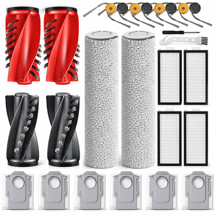 26 Stück Zubehör für Roborock Qrevo Curv 2 Flow Saugroboter, 4 Hauptbürste, 2 Wischwalze, 4 HEPA-Fil