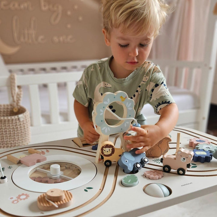 Mamabrum Holz-Lerntisch für Kinder mit 10 Aktivitäten für Kinder 3+, Montessori Spielzeug, Motoriksc