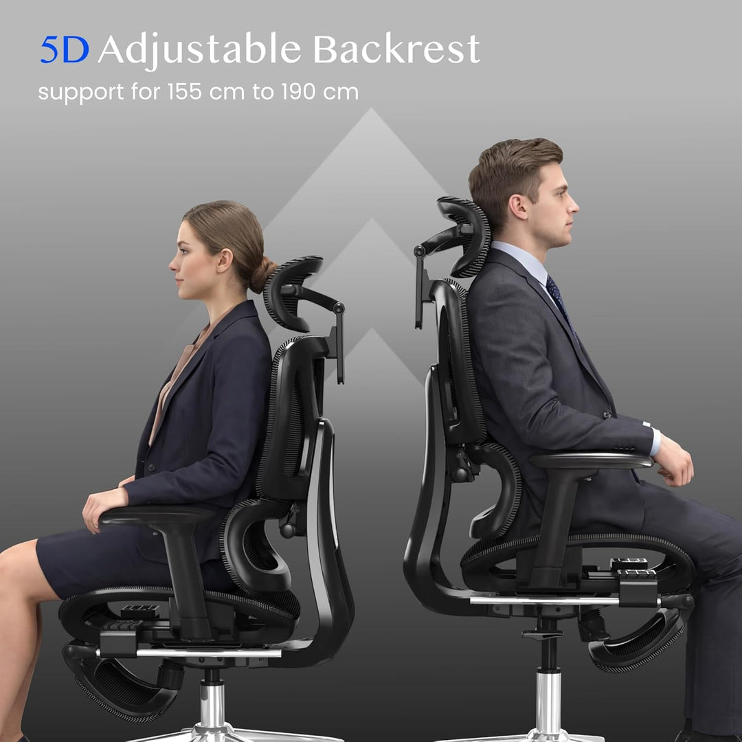FLEXISPOT Ergonomischer Bürostuhl Schreibtischstuhl mit Fussstütze, 3D-Armlehnen, 3D-Kopfstütze, 5D-