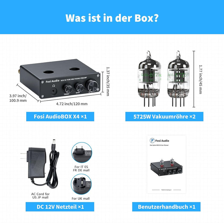 Fosi Audio X4 HiFi Phono Röhren Vorverstärker, Hi-Fi Röhrenvorverstärker Kopfhörerverstärker, JAN 56