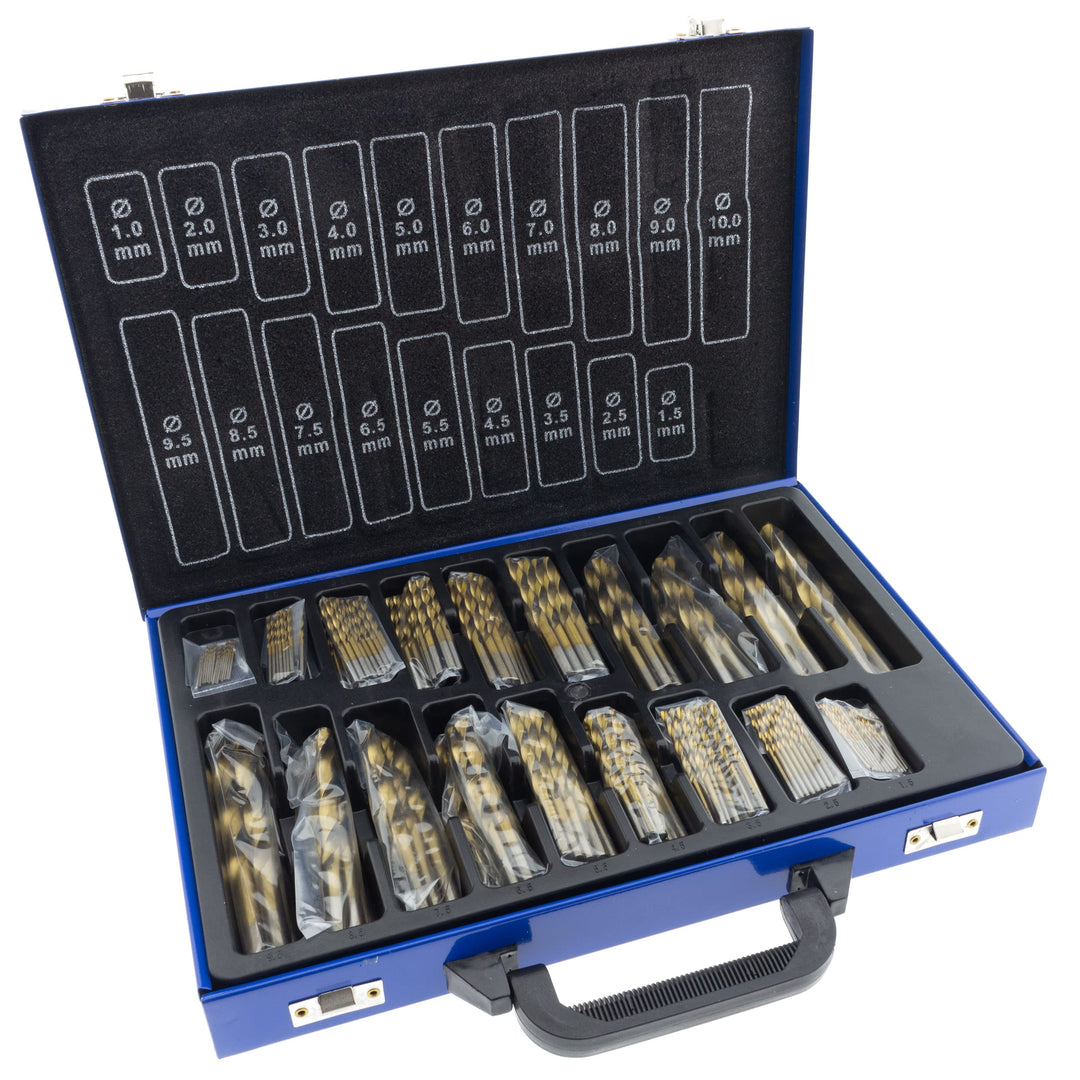 Toolchest Premium HSS Spiralohrer Set 170-tlg. 1-10 mm titannitriert DIN 338 im Metallkoffer Metallb