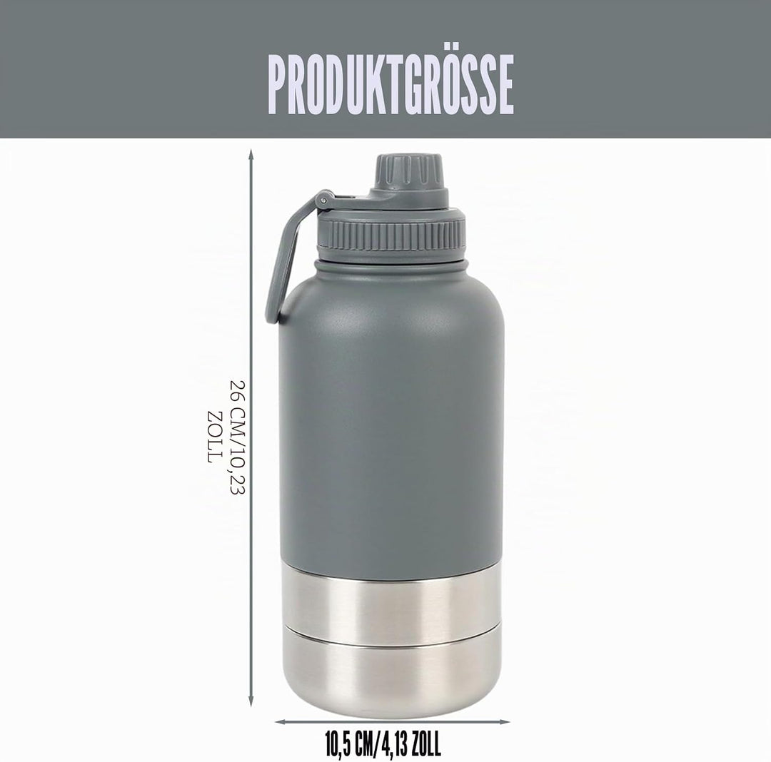 Trinkflasche Hunde für Unterwegs 950ml – Isolierte Edelstahl Hundetrinkflasche Wasserflasche mit Fut