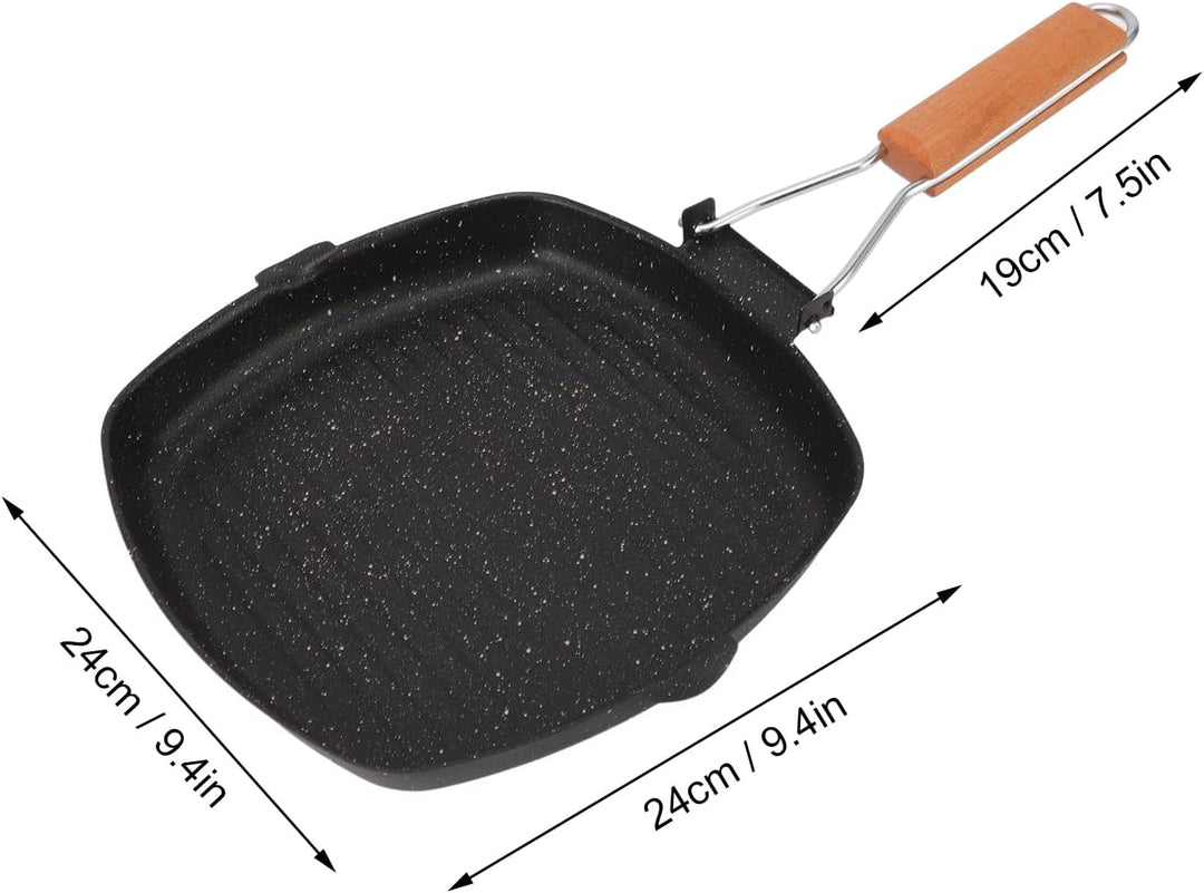 Grillpfanne aus Stahl, Antihaft-Grillpfanne, Bratpfanne für den Aussenbereich, klappbarer Buchengrif