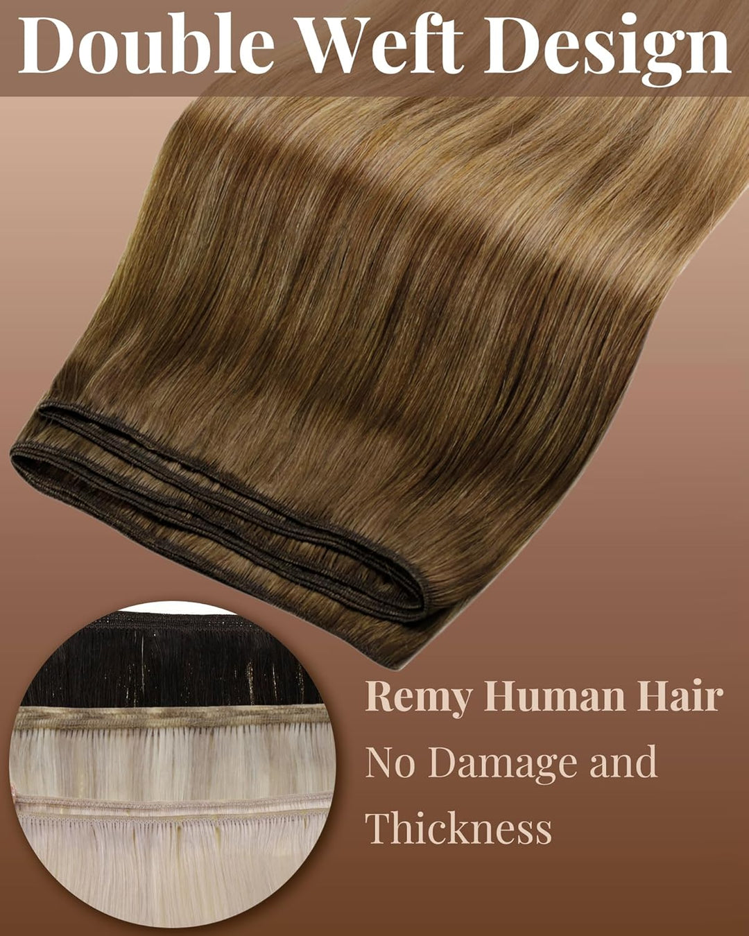 Hetto Balayage Echthaar Tressen Extensions Mittel Braun zu Hellbraun und Dunkelste BlondineTressen E