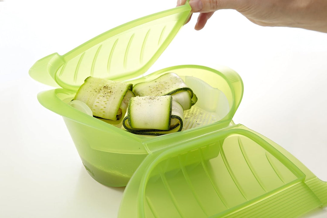 Lékué Dampfbox mit Einlegeboden, 3–4 Personen, 1000 ml, Platin-Silikon, grün Grün 1000 ml, Grün
