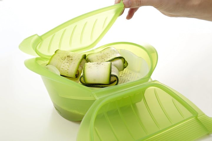 Lékué Dampfbox mit Einlegeboden, 3–4 Personen, 1000 ml, Platin-Silikon, grün Grün 1000 ml, Grün