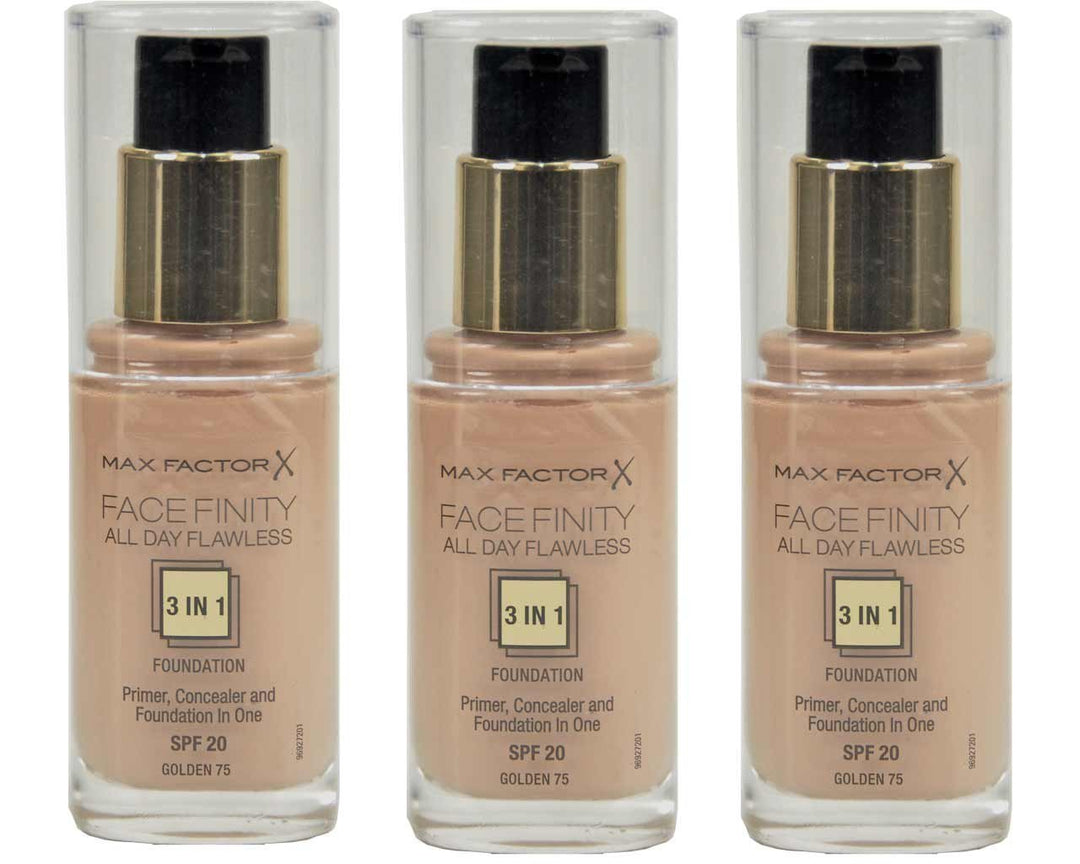 3 x Max Factor Facefinity All Day Flawless 3in1 Foundation - Golden 75 30ml 30 ml (3er Pack) gold, 3