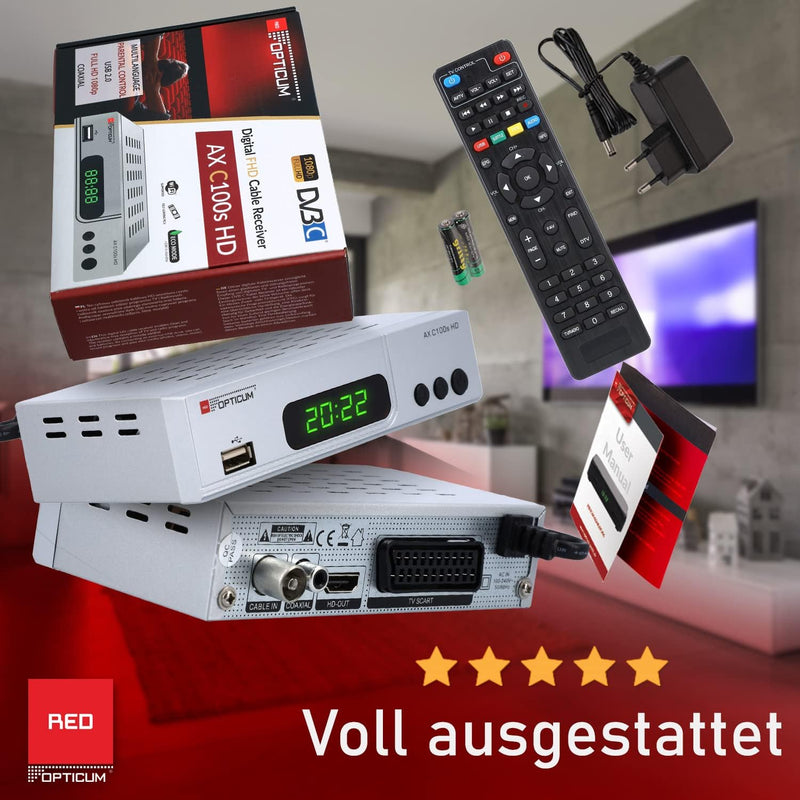 RED OPTICUM AX C100s Digitaler Kabel-Receiver HD - EPG - HDMI - USB - SCART - Coaxial Audio I Receiv