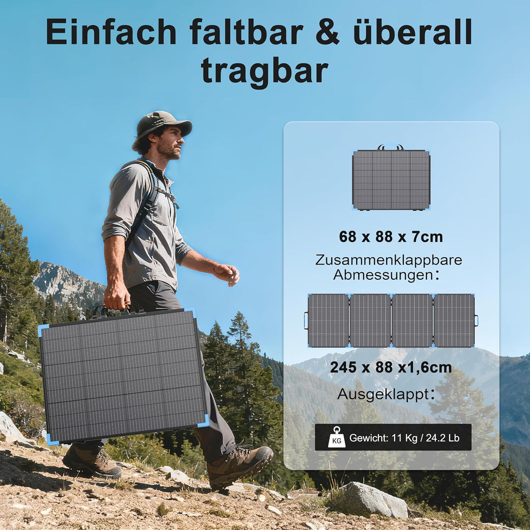 400W Bifacial Solarpanel Faltbar, Tragbares Monokristallines mit 23,5% Wirkungsgrad, IP68 Wasserdich