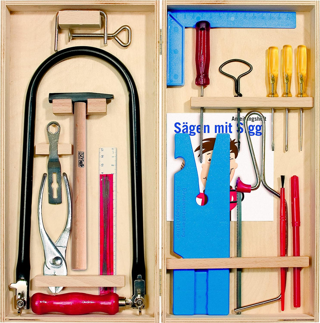 Pebaro 450 Laubsägeset im Holz-Klappkasten, 23 Teile, komplettes Set Schreinerkasten, Holzkasten, pl