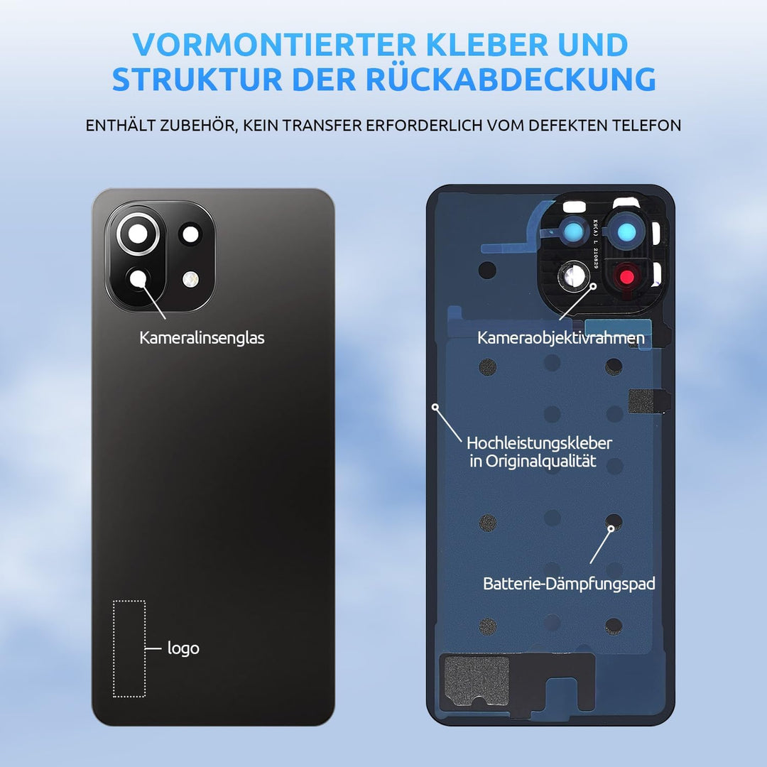 Eonpam Akkudeckel für Xiaomi Mi 11 Lite Rückseite Glas Original Backcover Back Glas Ersatz Reparatur