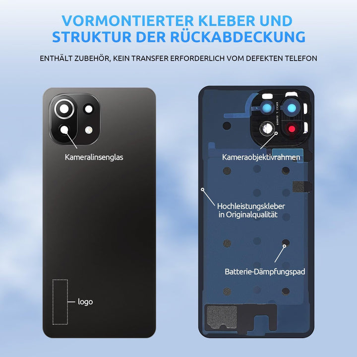 Eonpam Akkudeckel für Xiaomi Mi 11 Lite Rückseite Glas Original Backcover Back Glas Ersatz Reparatur