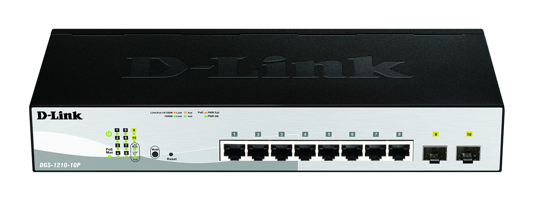 D-Link DGS-1210-10P/E 10-Port Gigabit Smart+ Switch (10 Port, 2x SFP, 20 Gbps Switching Capacity, 65