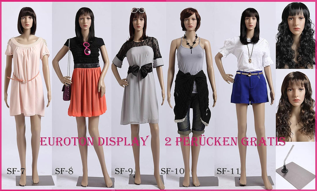 EurotonDisplay weibliche Schaufensterpuppe mit 2 Perücken gratis SF-10=2 beweglich Hautfarbe Female