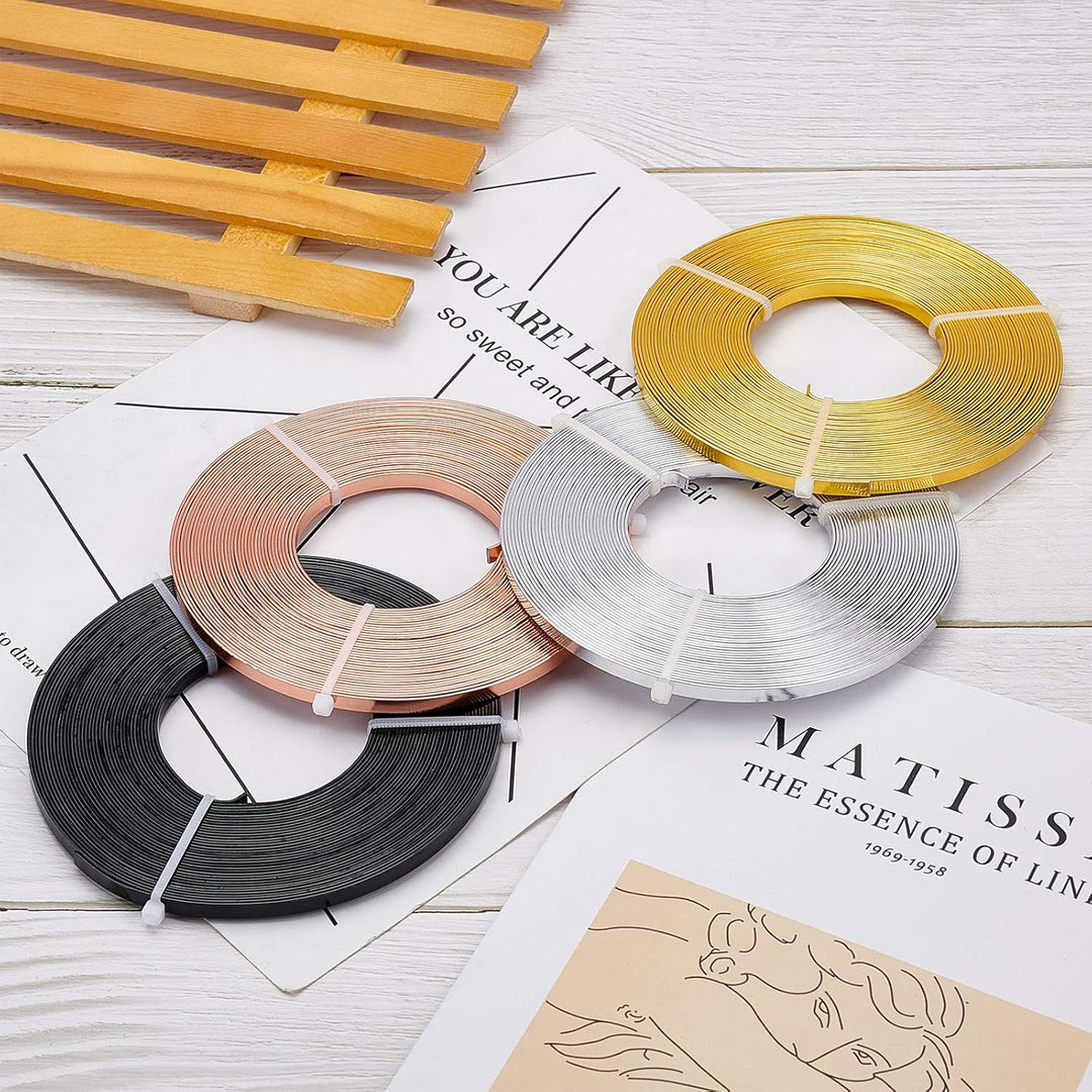 BENECREAT 40m 4 Farben Aluminium Flachdraht 5mm Breit Silber Gold Biegbarer Basteldraht Für Lünette,