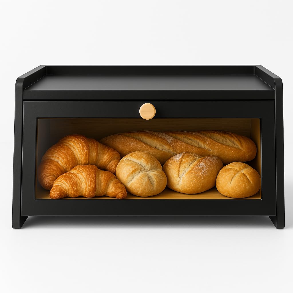 Cookery Brotkasten schwarz aus Holz zur Brotaufbewahrung Breadbox Brot Aufbewahrungsbox klein für Ba