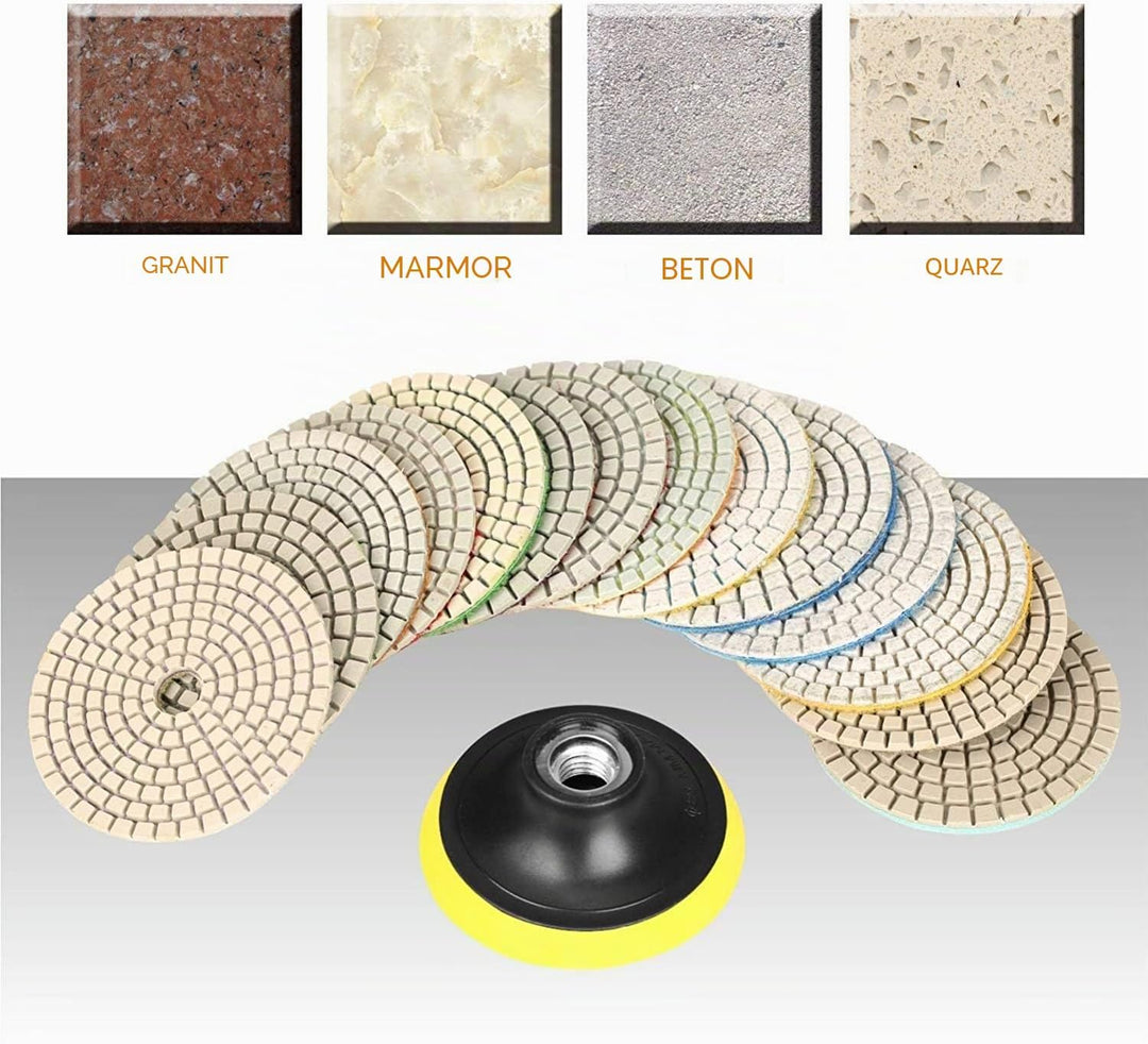 SPTA 15pcs Diamant nass Polierscheiben Set, 4-Zoll-Pads für Granit Stein Beton Marmor Bodenschleifer
