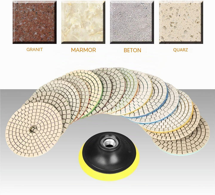 SPTA 15pcs Diamant nass Polierscheiben Set, 4-Zoll-Pads für Granit Stein Beton Marmor Bodenschleifer