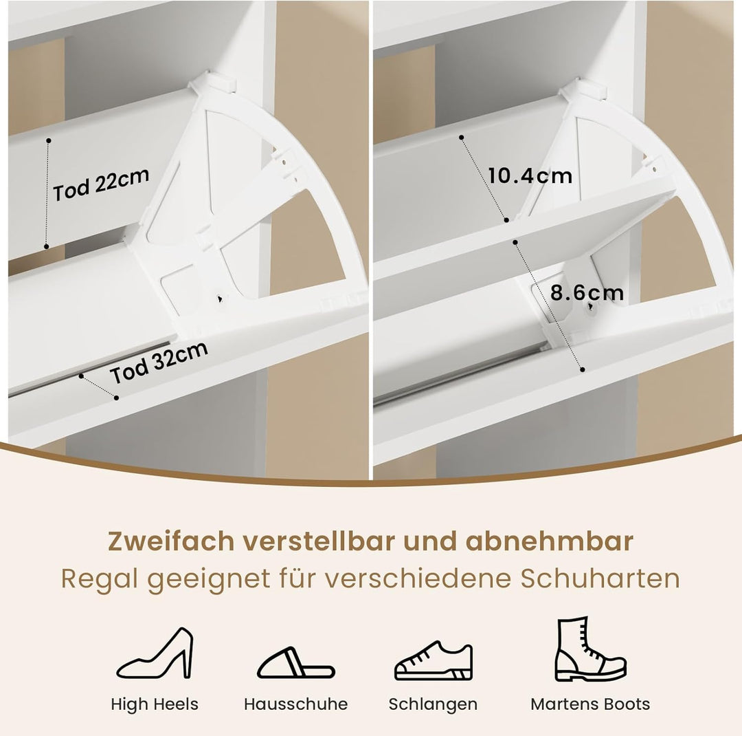 Asgolion Schuhschrank 2 Klappen, Schuhregal, offenes Fach, Schuhkommode Schuhregal mit Trennwände ve