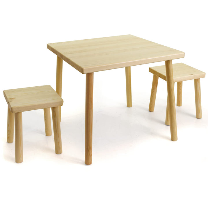 Kinder-Sitzgruppe Holz massiv Tisch und Stuhl Hocker Kiefer lackiert