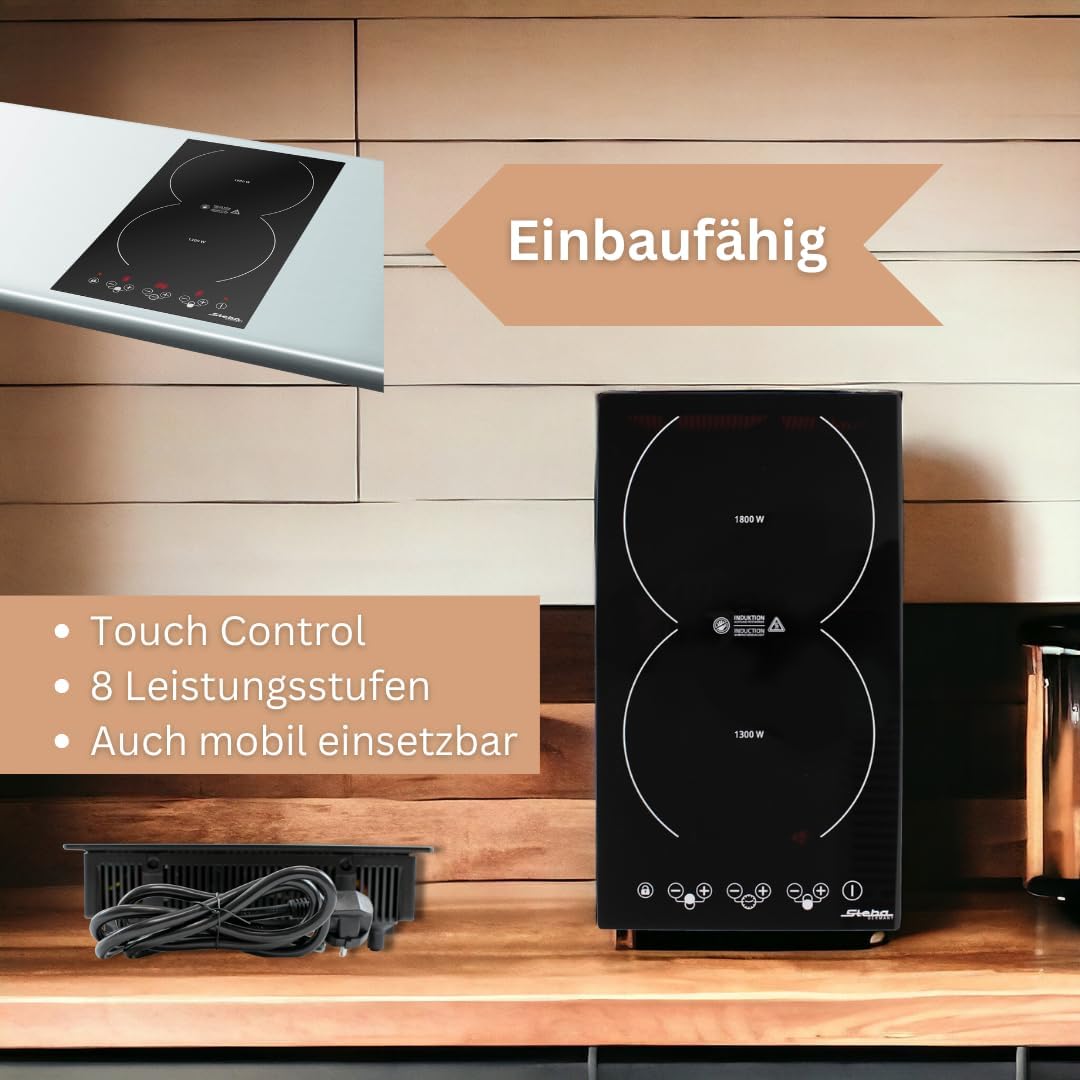 Steba IK 200 Doppel-Induktionskochfeld / 2 Felder / Timer / Einbaufähig, L 51 X B 29 X H 8