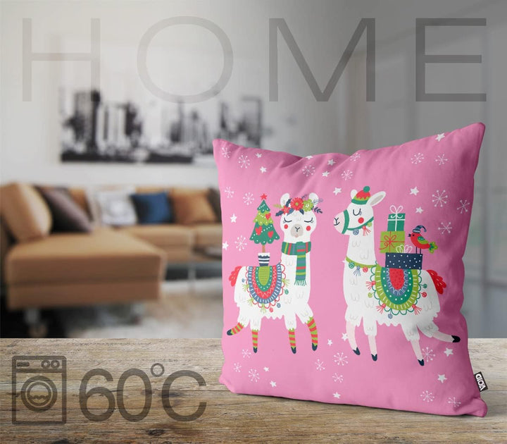 VOID Lamas Weihnachten rosa Kissenbezug Kissenhülle Sofakissen Kissen Deko Weihnachten Winter Weihna