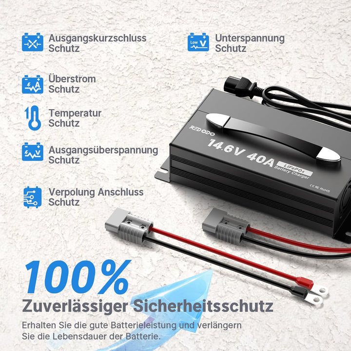 Redodo Smart Bluetooth 12V 140Ah H190 LiFePO4 Batterie mit 14.6V 40A Ladegerät Bluetooth Lithium-Bat