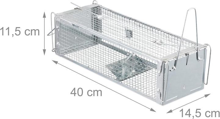 Relaxdays Lebendfalle für Mäuse & Ratten, tierfreundliche Nagetierfalle, HxBxT: 11,5 x 40 x 14,5 cm,