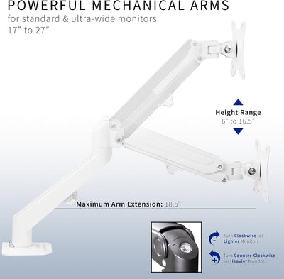 VIVO Articulating Dual 17 bis 27 Zoll pneumatischer Federarm Klemmhalterung für 2 Monitor-Bildschirm