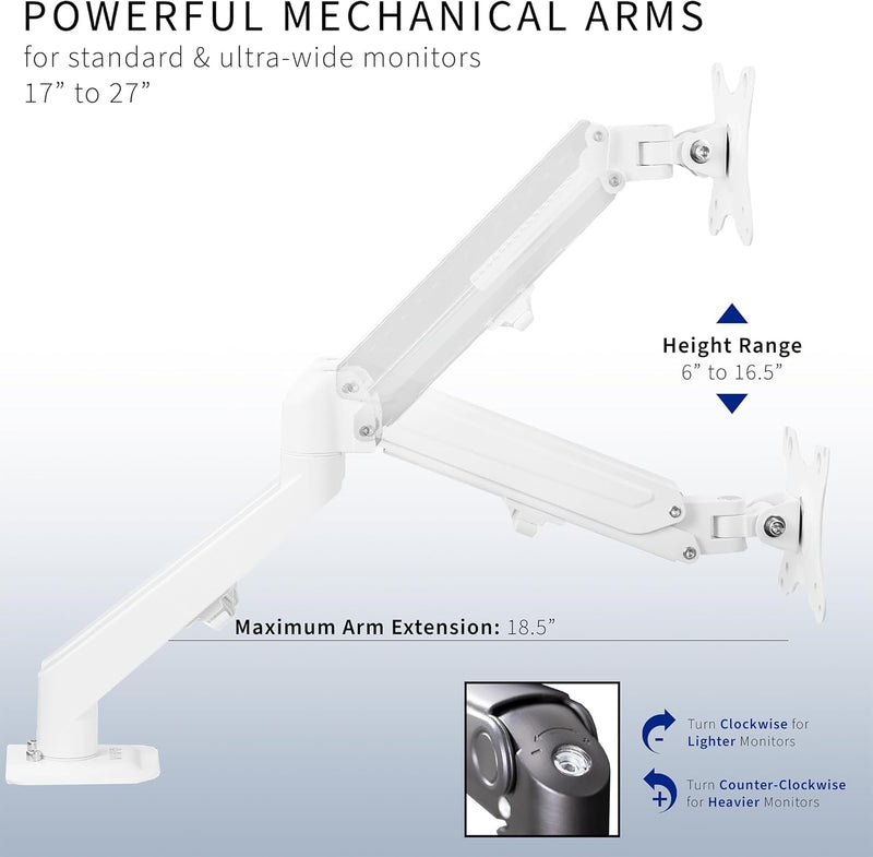 VIVO Articulating Dual 17 bis 27 Zoll pneumatischer Federarm Klemmhalterung für 2 Monitor-Bildschirm