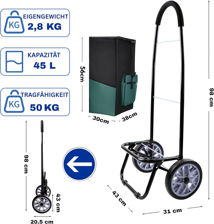 Allyson Einkaufstrolley klappbar – grosser 45L Shopping Trolley mit geräuschlosen Rädern, wasserdich