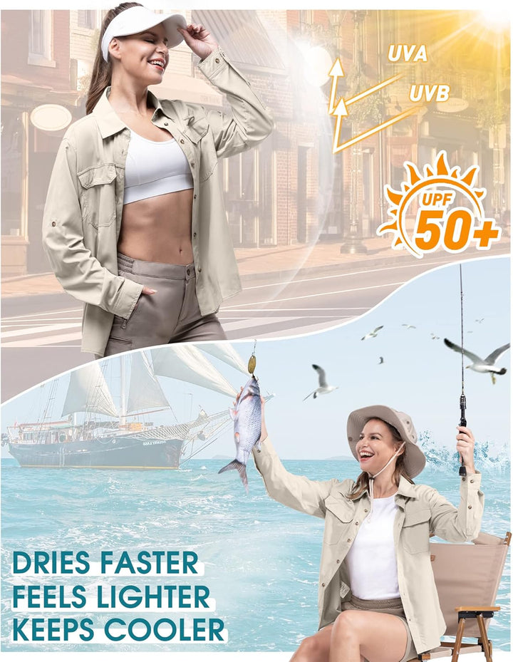 33,000ft Hemd Damen UPF50+ UV Schutz Outdoorhemd Schnelltrocknend Freizeithemd Langarm Funktionshemd