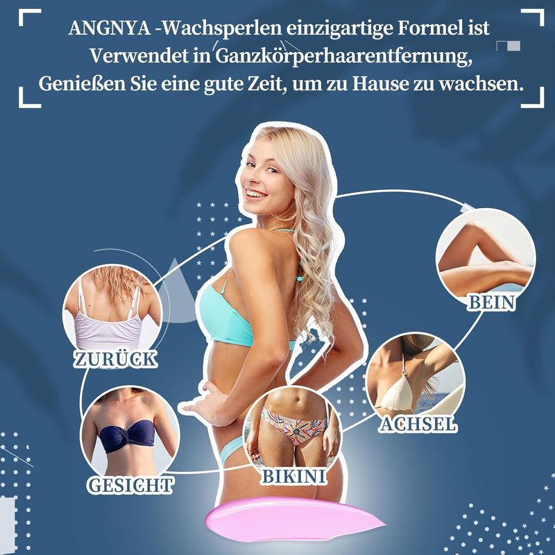 ANGNYA Waxing Set Wachswärmer set mit Hartwachsperlen 400g und Wachsheizspateln 20 Stück, einem Sili