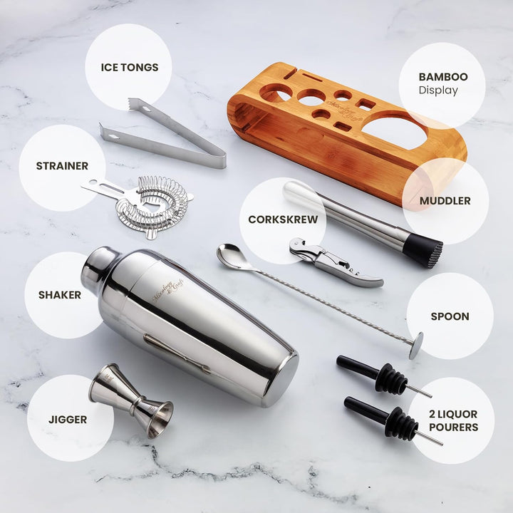 Mixology & Craft Cocktail Set (10-TLG.) - Edles Cocktail Shaker Set mit Shaker aus Edelstahl und Bar