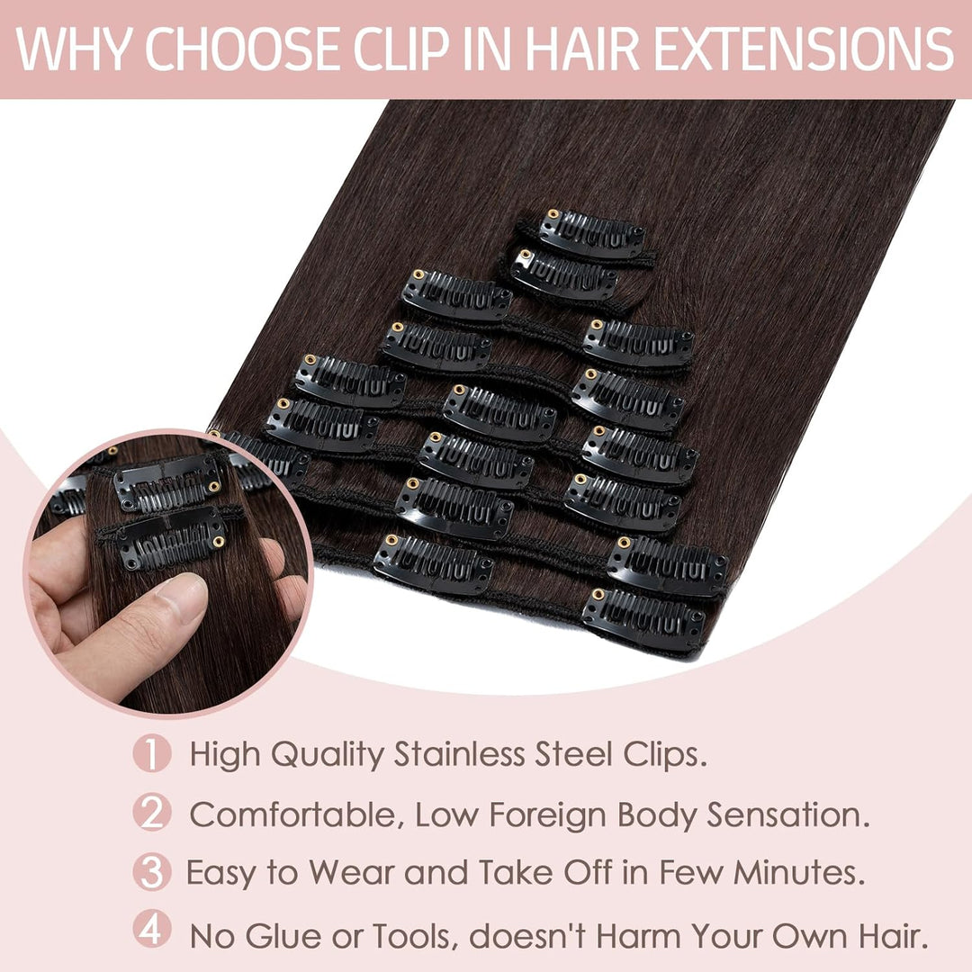 Silk-co Echthaar Clip In Extensions 8 Tressen 18 Clips 50g, Braun Hair Extensions, Remy Echthaar Cli