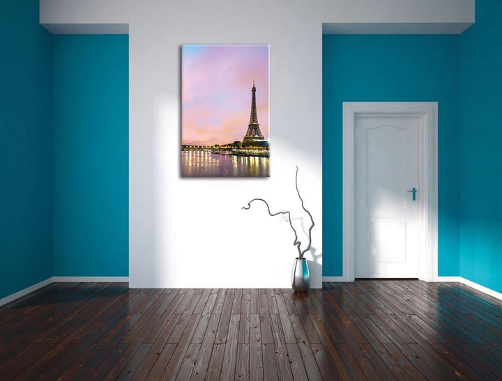 Eifelturm Paris bei Nacht, Format: 100x70 auf Leinwand, XXL riesige Bilder fertig gerahmt mit Keilra