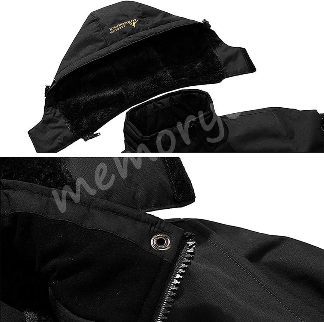 Memoryee Herren Ski Jacke Warmer Gefüttert Winter Fleece Mantel Wasserdichter mit Abnehmbarer Kapuze