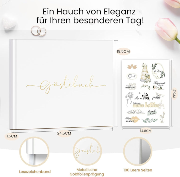 Hyggartn Gästebuch Hochzeit mit Stickern – Weisses Blanko Gästebuch 100 Seiten, Hochzeitsgästebuch &