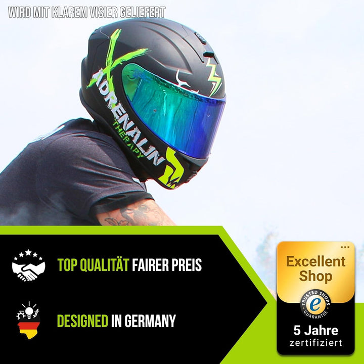 Broken Head Adrenalin Therapy 4X - Sportlicher Integralhelm - Motorrad-Helm - Schwarz-Grün Matt S (5