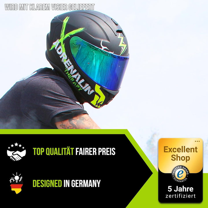 Broken Head Adrenalin Therapy 4X - Sportlicher Integralhelm - Motorrad-Helm - Schwarz-Grün Matt L (5