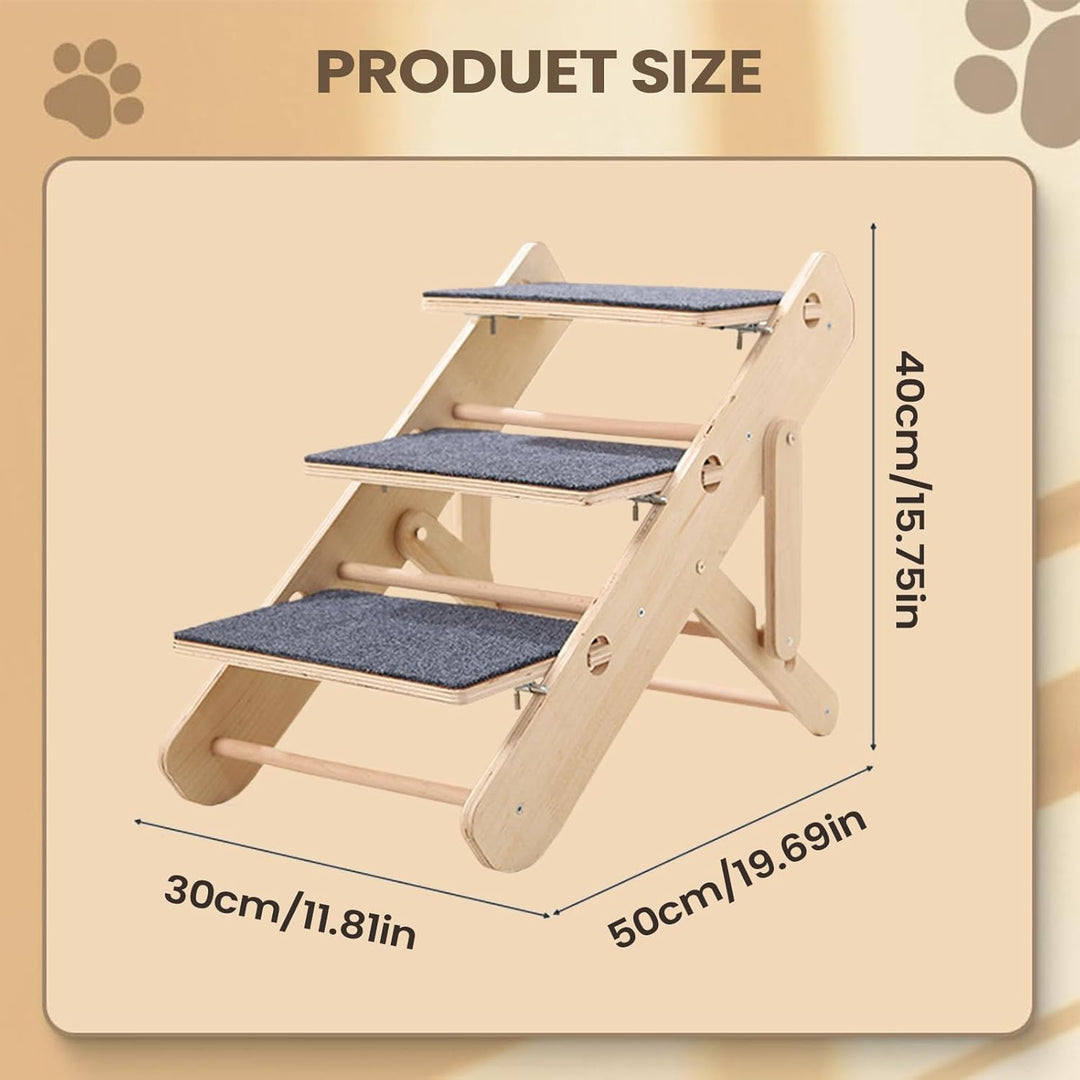 Katzen-Treppe,3-stufig, rutschfest &,Hundestufen | zum Klettern für Zuhause, Wohnzimmer, Bettseite,
