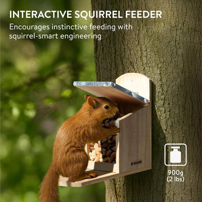 Navaris Eichhörnchen Futterhaus wetterfest aus Holz und Metall - Futterkasten Futterautomat für Gart