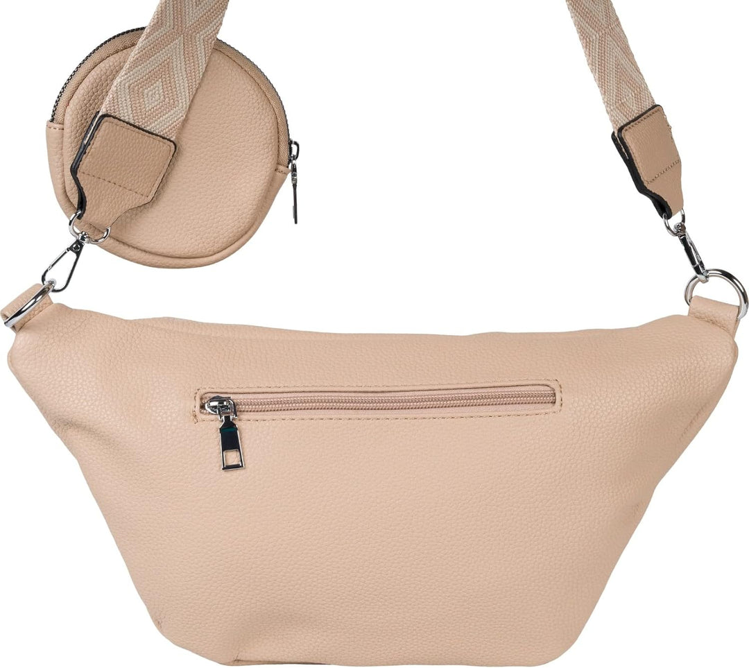 styleBREAKER Damen Halbmond Crossbody Schultertaschen Set 3-Teilig, Schultergurt mit Muster, Schlüss