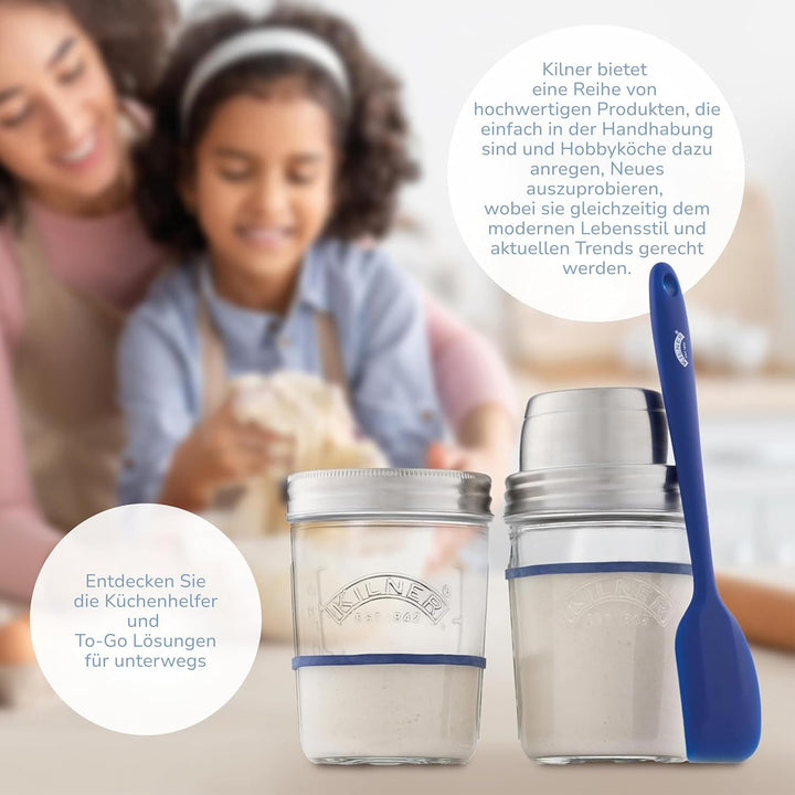 Kilner Sauerteig Starter Set 5-teilig / 350 ml / Glas mit Messbecher-Deckel, Weithals-Glas, Gummirin