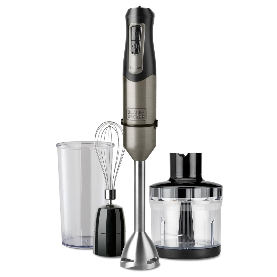 BLACK+DECKER - Stabmixer Multifunktionsgerät 3-in-1 1200W | 20 Geschwindigkeiten + Turbo | Spritzsch