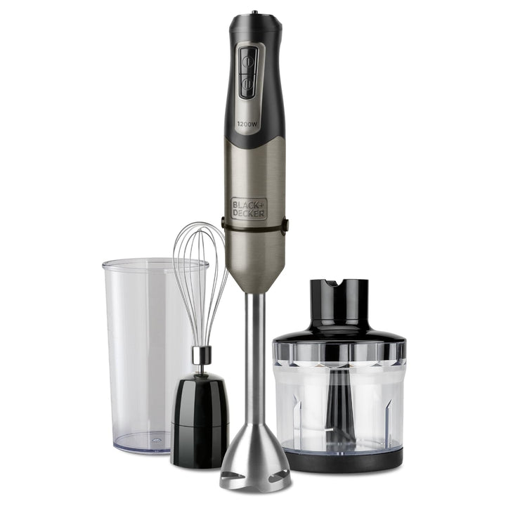 BLACK+DECKER - Stabmixer Multifunktionsgerät 3-in-1 1200W | 20 Geschwindigkeiten + Turbo | Spritzsch