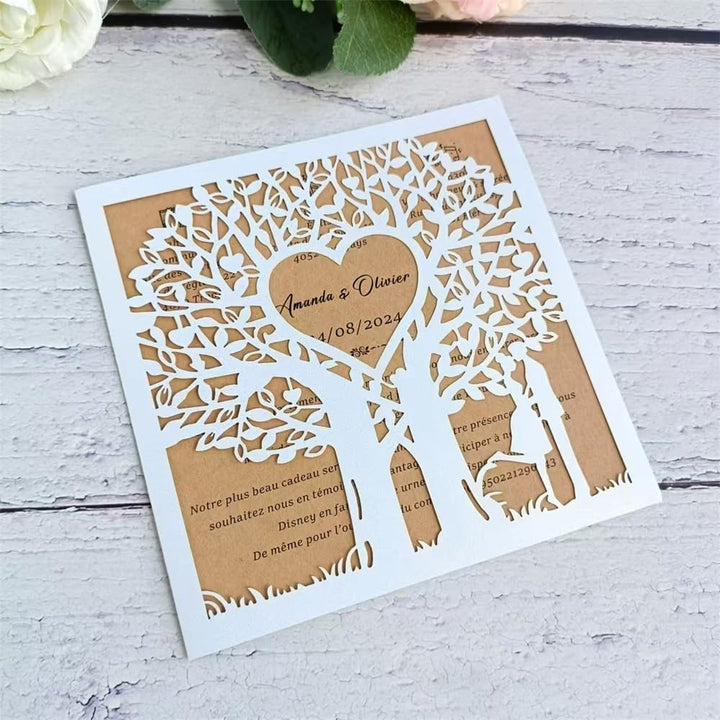 MillaSaw Romantische Hochzeitskarte Einladung Einladungskarte Liebesbaum Lasergeschnittene Karten 20