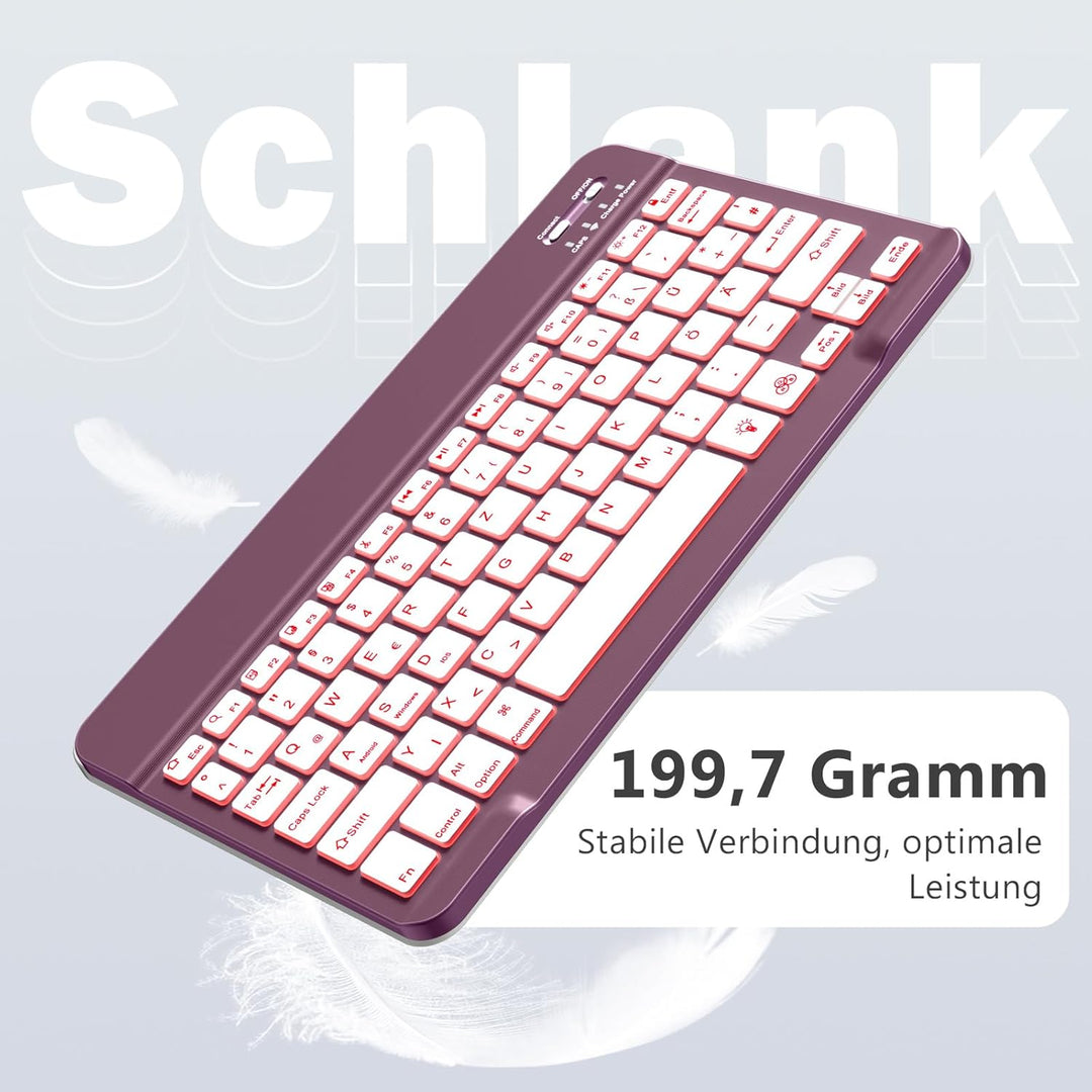 Vobafe Bluetooth Tastatur mit Telefonhalter für iPad Air/Pro/Mini/A16/11/10.9/10.2/iPhone, Kabellose