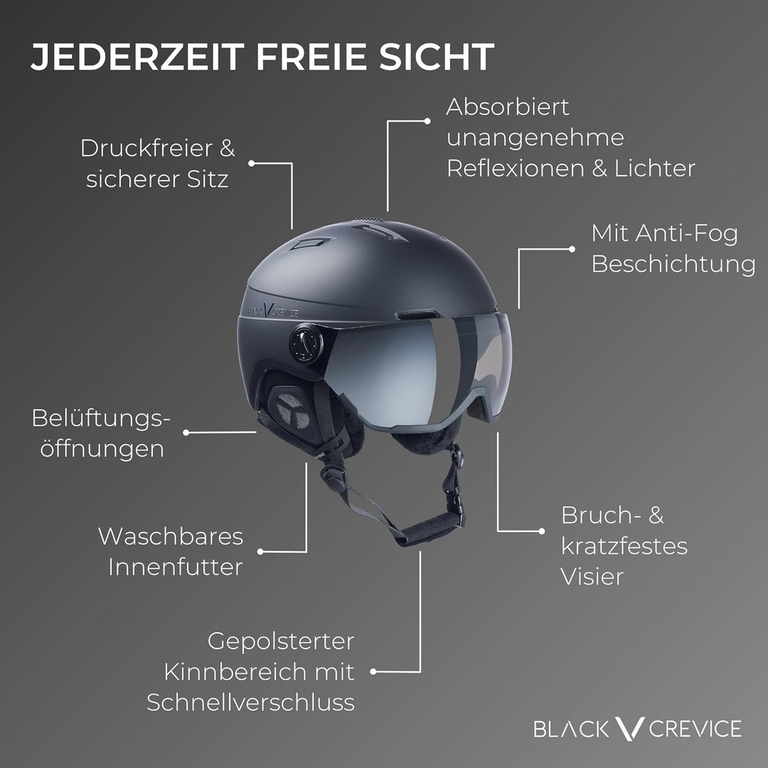Black Crevice Skihelm Calgary I Skihelm mit Visier im Pilotenstyle I Skihelm Herren &amp; Damen I Skihel